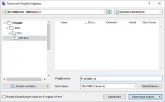 Projekt freigeben