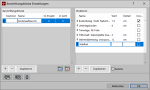 Einstellungen Beschriftungsblöcke