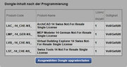 Laden Sie die Lizenzen auf den CodeMeter, indem Sie auf Ausgewählten Dongle updaten/laden klicken